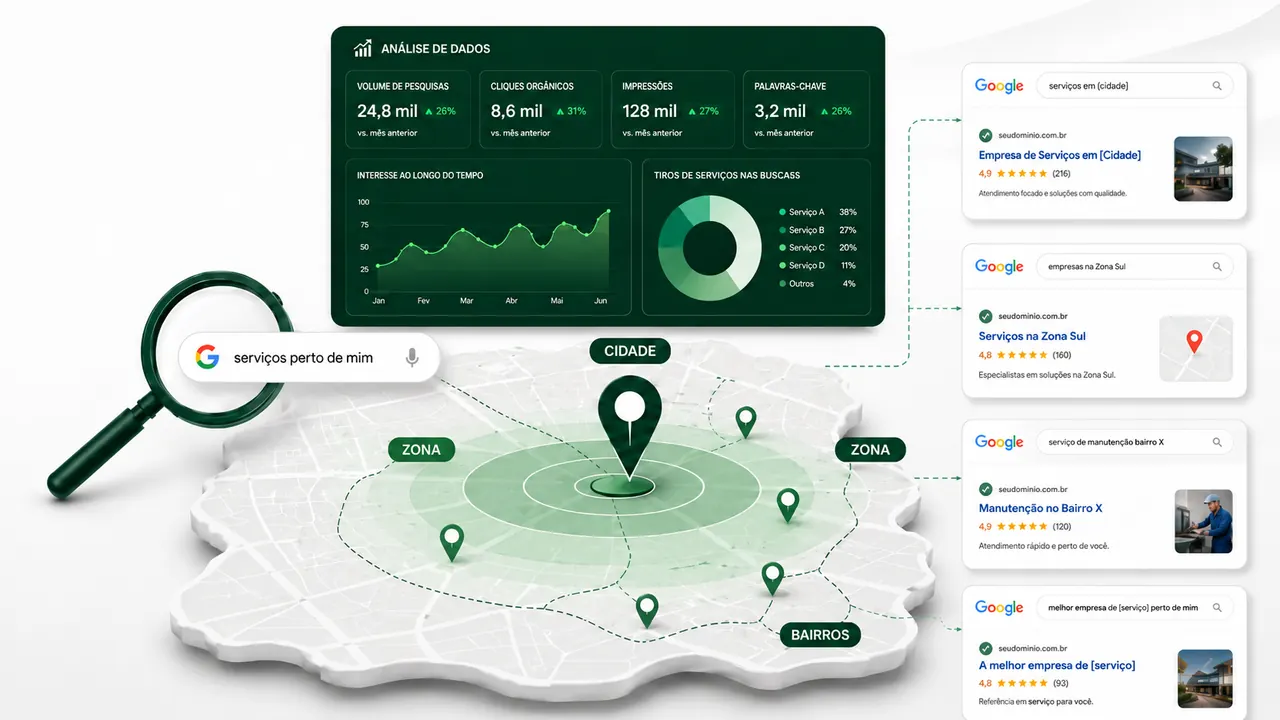 Estrategia da RTAG para dominio local de SEO por cidade, zona e bairro