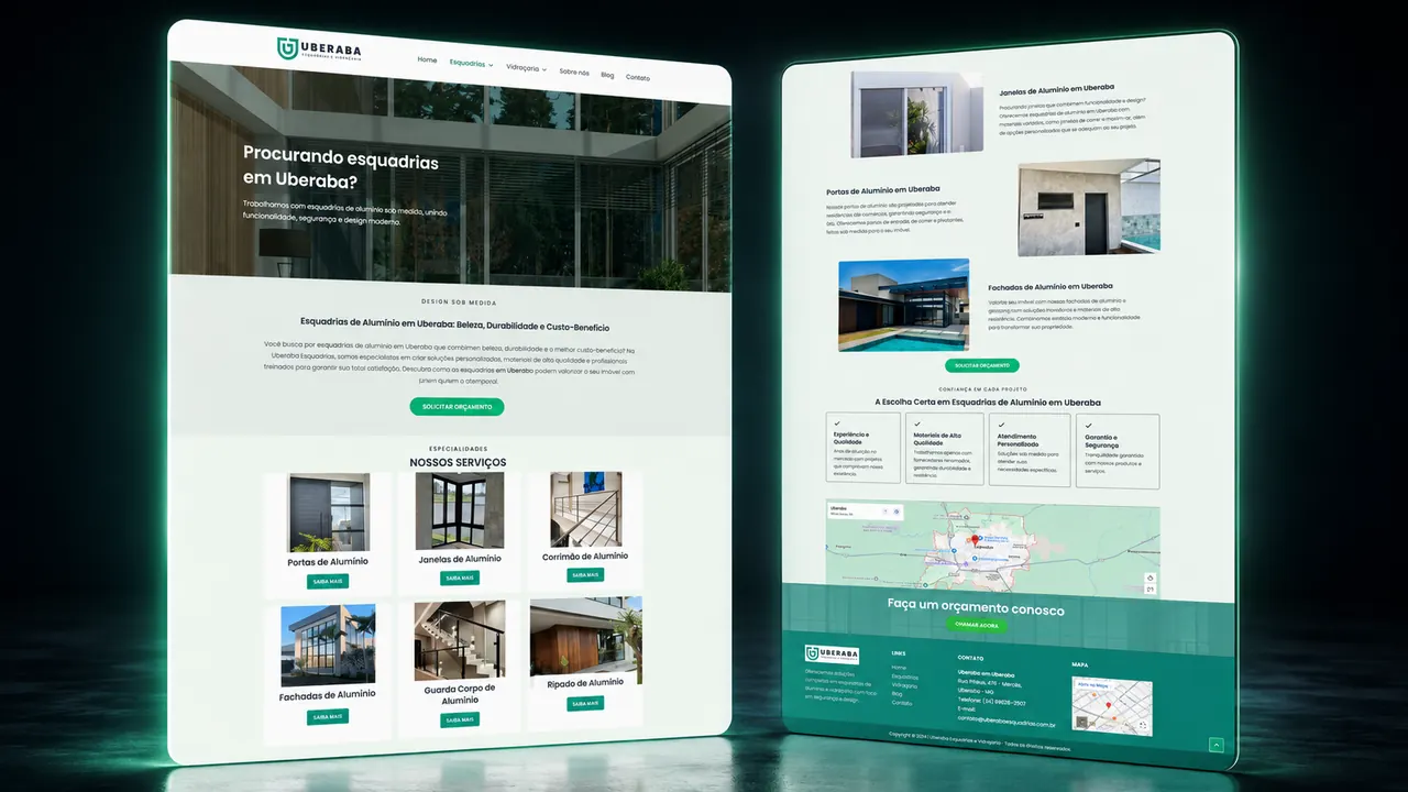 Site de empresa de esquadrias em Uberaba gerando mais de 80 contatos por mes sem anuncios pagos