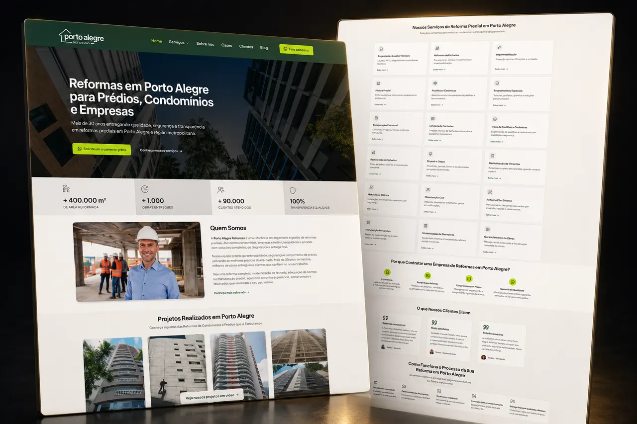 Demonstracao de site de reformas prediais em Porto Alegre estruturado para SEO