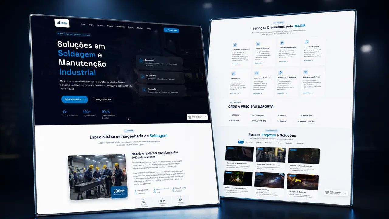 Print do site Soldin Engenharia desenvolvido pela RTAG para Soldagem e manutenção industrial em Brasil
