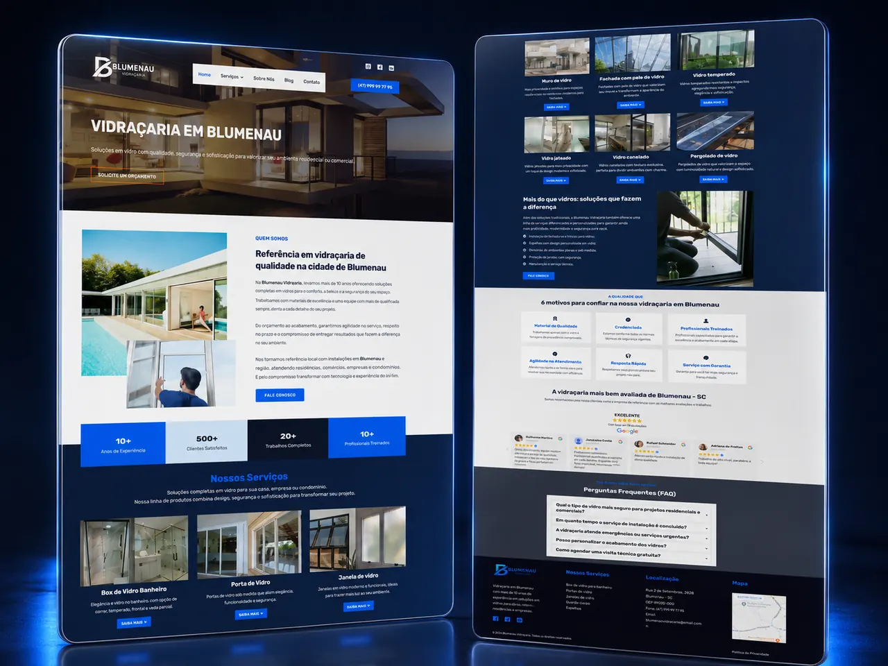 Site de vidraçaria em Blumenau em primeiro lugar no Google, recebendo mais de 80 contatos de orcamento por mes