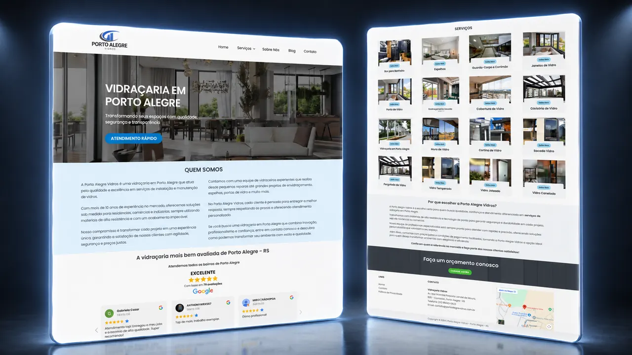 Site de vidraçaria em Porto Alegre em primeiro lugar no Google, recebendo mais de 150 contatos por mes
